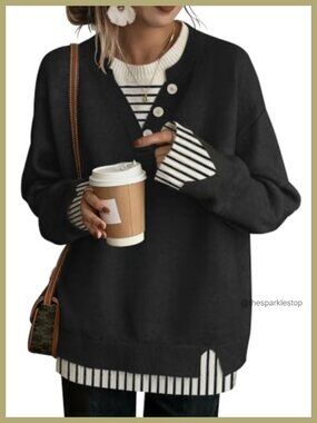 Oversized Knit Pullover Sweater Crew Neck Drop Shoulder Women's Fall Winter